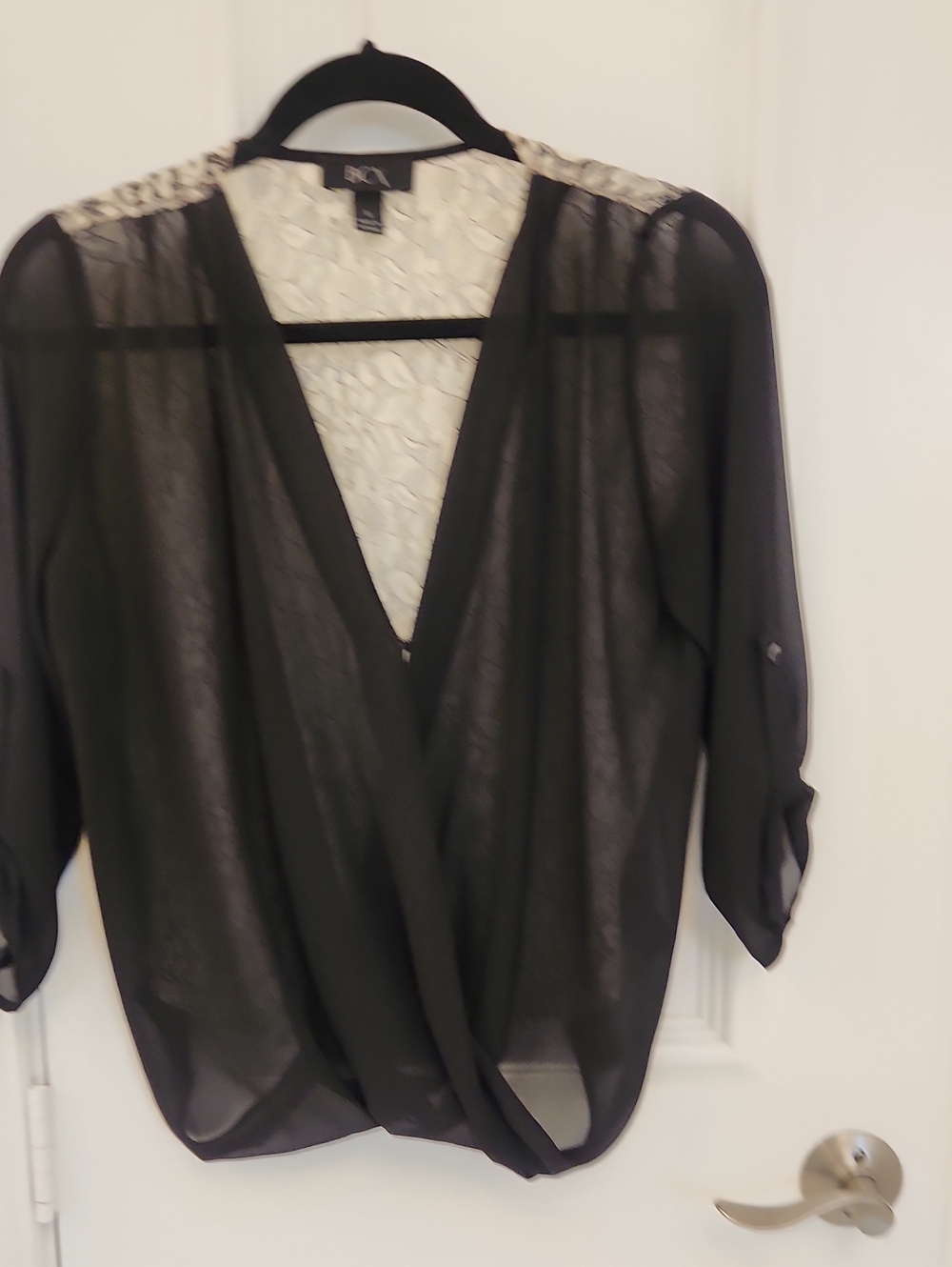 Ravishing Black Sheer Surplice Women's Top